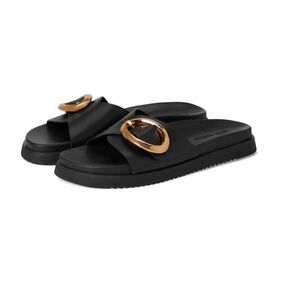 STEVE MADDEN - Black Slide Sandals with Gold Accent
